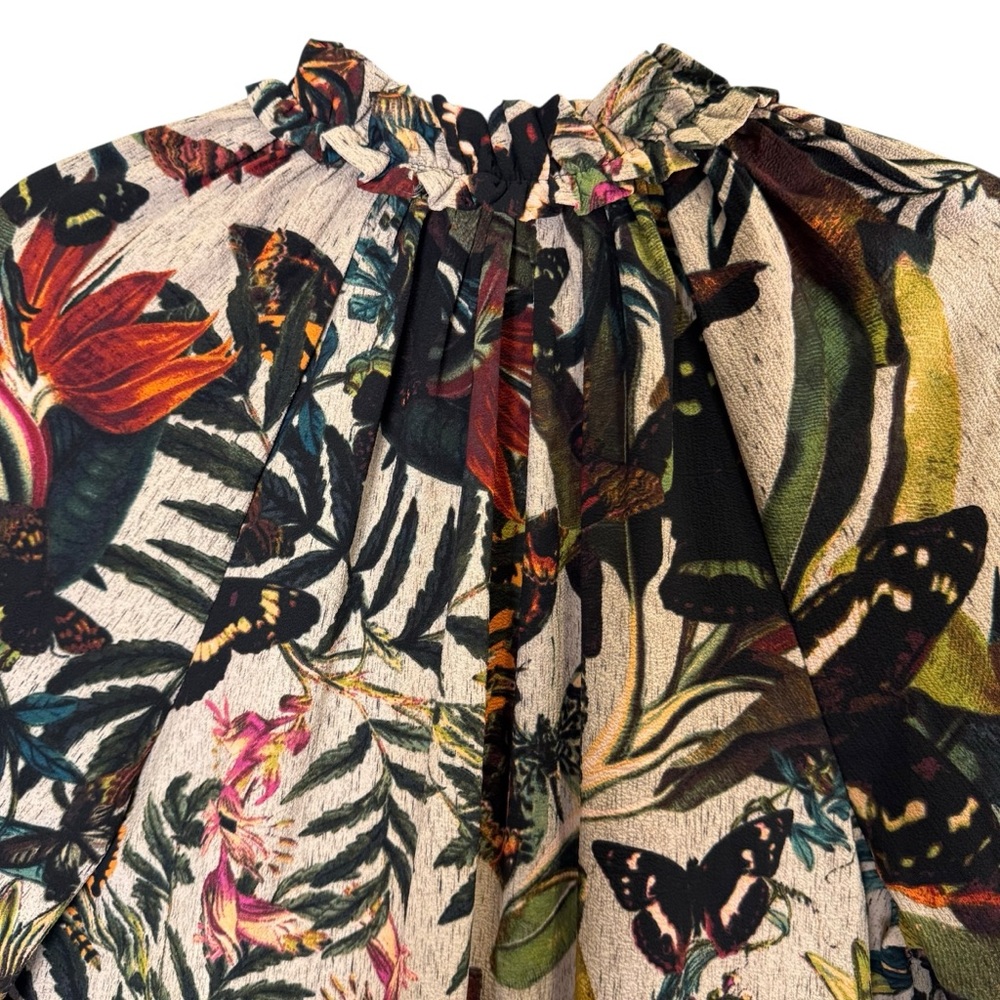 H&M Women’s Rich Multicolor Botanical Long Sleeve Midi Dress sz 4 - Picture 5 of 11